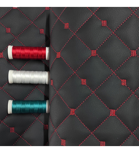 Quilted faux leather MIX 3x3 cm Black-Red color 1.45 m x 0.8 m