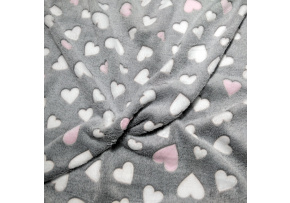 Minky Lamb Hearts Pink and White on Gray