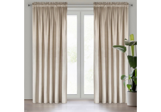 Decorative velvet curtain with pleating tape SV. BEIGE 140x270 cm
