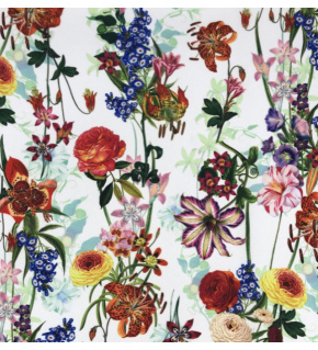 Printed tablecloth fabric, Oxford, Field of Flowers on White Printed tablecloth fabric, Oxford, Field of Flowers on White