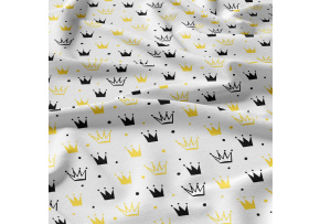 Children's cotton fabric Crowns Yellow on White