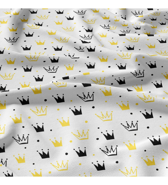 Children's cotton fabric 100% cotton, 125 g/m², width 160 cm, yellow crowns on white