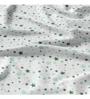 Children's cotton fabric 100% cotton, 125 g/m², width 160 cm, green stars on white