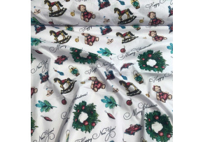 Christmas cotton fabric, by the meter, width 160 cm, pattern Christmas on White 29