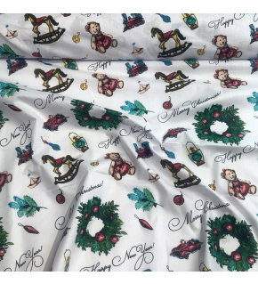 Christmas cotton fabric, by the meter, width 160 cm, pattern Christmas on White 29