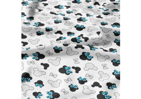 Cotton fabric, by the meter. Blue Rosettes on White