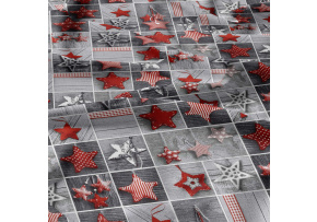 Christmas cotton fabric, by the meter, width 160 cm, Christmas ornaments stars Red on Gray
