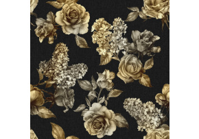 Velvet upholstery fabrics with print, Flowers on Black