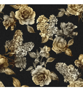 Velvet upholstery fabrics with print, Flowers on Black