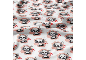 Cotton fabric, by the meter. Panda on Pink