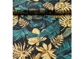 Cotton Fabric Palm Leaves on Black