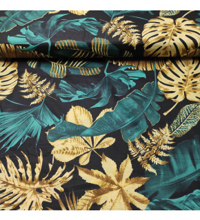 Cotton fabric 100% cotton, 125 g/m², width 160 cm, palm leaves on black