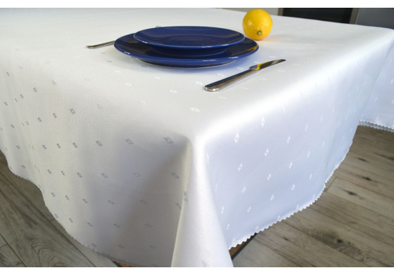Water-repellent tablecloth Rhombe, 140x220 cm color White, stain-resistant