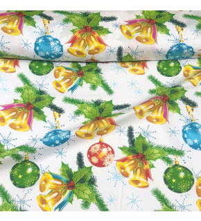 Christmas cotton fabric, by the meter, width 160 cm, Christmas motif on White