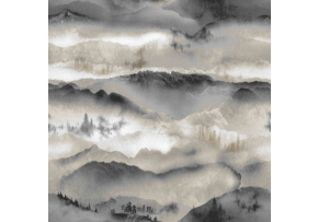 Velvet upholstery fabrics with print, Mountains and mist