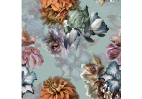 Velvet upholstery fabrics with print, Flowers on Pale Mint