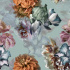 Velvet upholstery fabrics with print, Flowers on Pale Mint