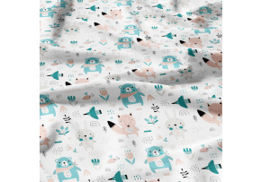 Cotton fabrics, by the meter. Turquoise Animals on White