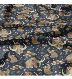 Cotton fabrics, by the meter. Mammoths on Blue