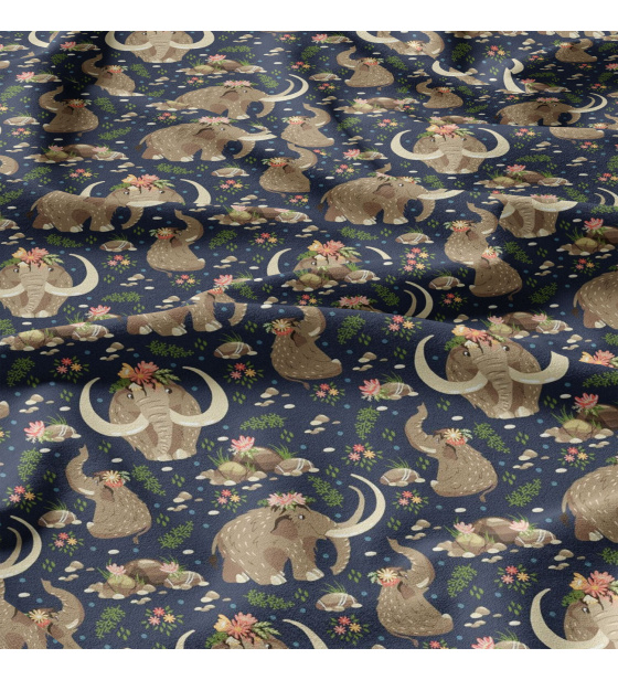Cotton fabrics, by the meter. Mammoths on Blue