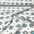 Cotton fabrics, by the meter, Elephants with hearts Turquoise on White