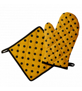 Kitchen Oven Mitt and Pot Holder, Yellow Polka Dot