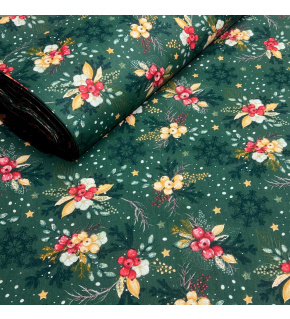 Christmas cotton fabric, by the meter, width 160 cm, Christmas pattern on Green