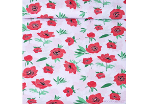Cotton Fabric Wild Poppy Green on White