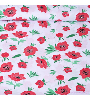 Cotton fabric 100% cotton, 125 g/m², width 160 cm, wild green poppy on white Cotton fabric 100% cotton, 125 g/m², width 160 cm, wild green poppy on white