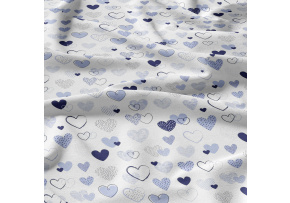 Decorative cotton fabric, by the meter, Blue Hearts on White