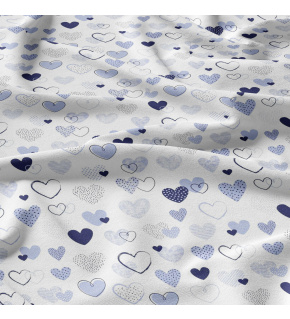 Decorative cotton fabric, by the meter, Blue Hearts on White