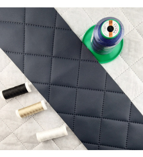 Ultrasonically quilted eco-leather, dark blue color, by the meter