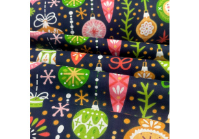 Christmas cotton fabric, by the meter, width 160 cm, Christmas ornaments on Garnet