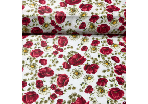 Cotton Fabric Little Flowers Poppy on White