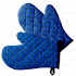 Set of Kitchen Oven Mitts, Blue Polka Dot