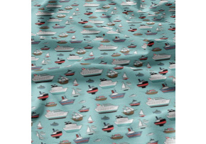 Children's cotton fabric by the meter Ships on Blue
