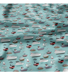 Children's cotton fabric by the meter Ships on Blue