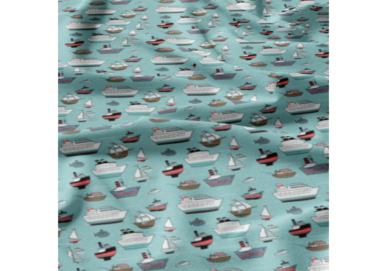 Children's cotton fabric by the meter Ships on Blue