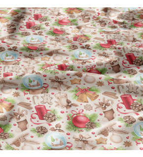 Christmas cotton fabric, by the meter, width 160 cm, Christmas decorations on St.Beige