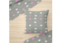 Children's cotton fabric Stars White and Pink on Gray