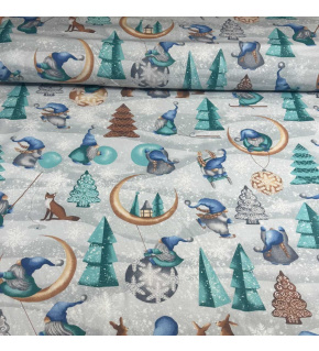 Christmas cotton fabric, by the meter, width 160 cm, Christmas pattern on Grey Christmas cotton fabric, by the meter, width 160 cm, Christmas pattern on Grey