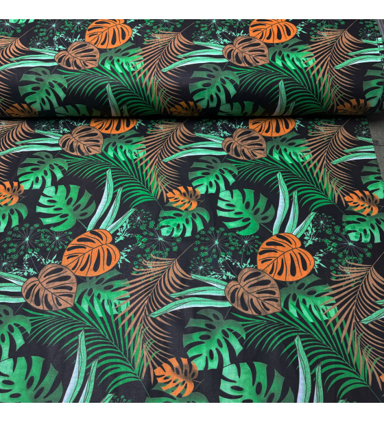 Cotton fabric 100% cotton, 125 g/m², width 160 cm, palm on black
