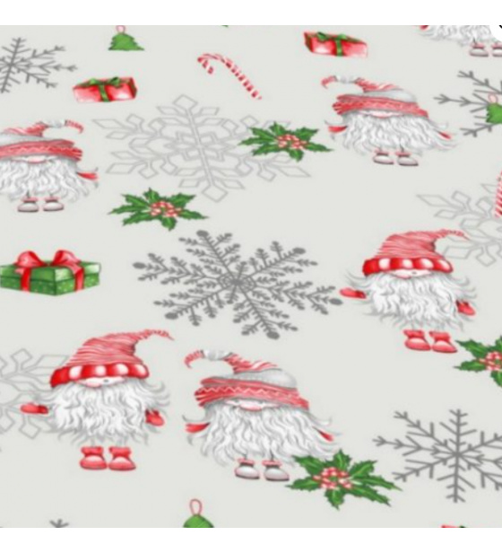 Christmas cotton fabric, by the meter, width 160 cm, Red and Green Elves on Gray, Gray snowflakes