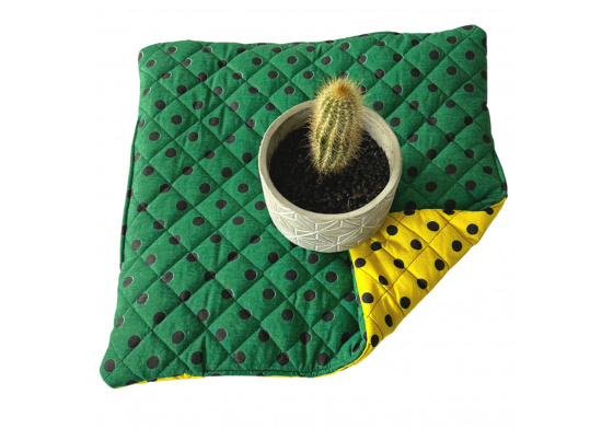 Seat Cushion 40x40x2cm Dot Black on Green and Yellow