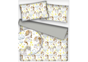 Cotton fabric, by the meter. Unicorn Gray on White