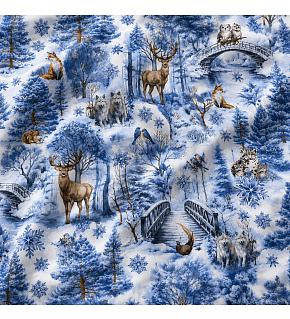 Christmas cotton fabric, by the meter, width 160 cm, pattern Nature Blue on White