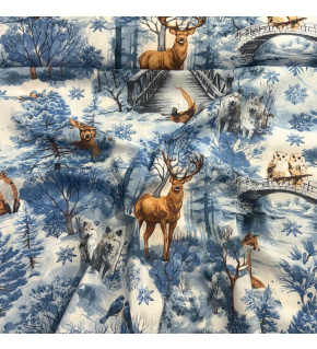 Christmas cotton fabric, by the meter, width 160 cm, pattern Nature Blue on White