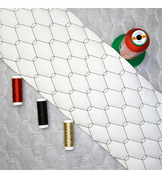 40 Faux leather GEO white color quilted with black threads, 1.0 m x 0.4 m