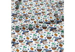 Cotton fabrics, by the meter. Magical Owl on White Cotton fabrics, by the meter. Magical Owl on White