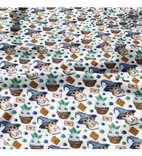 Cotton fabrics, by the meter. Magical Owl on White